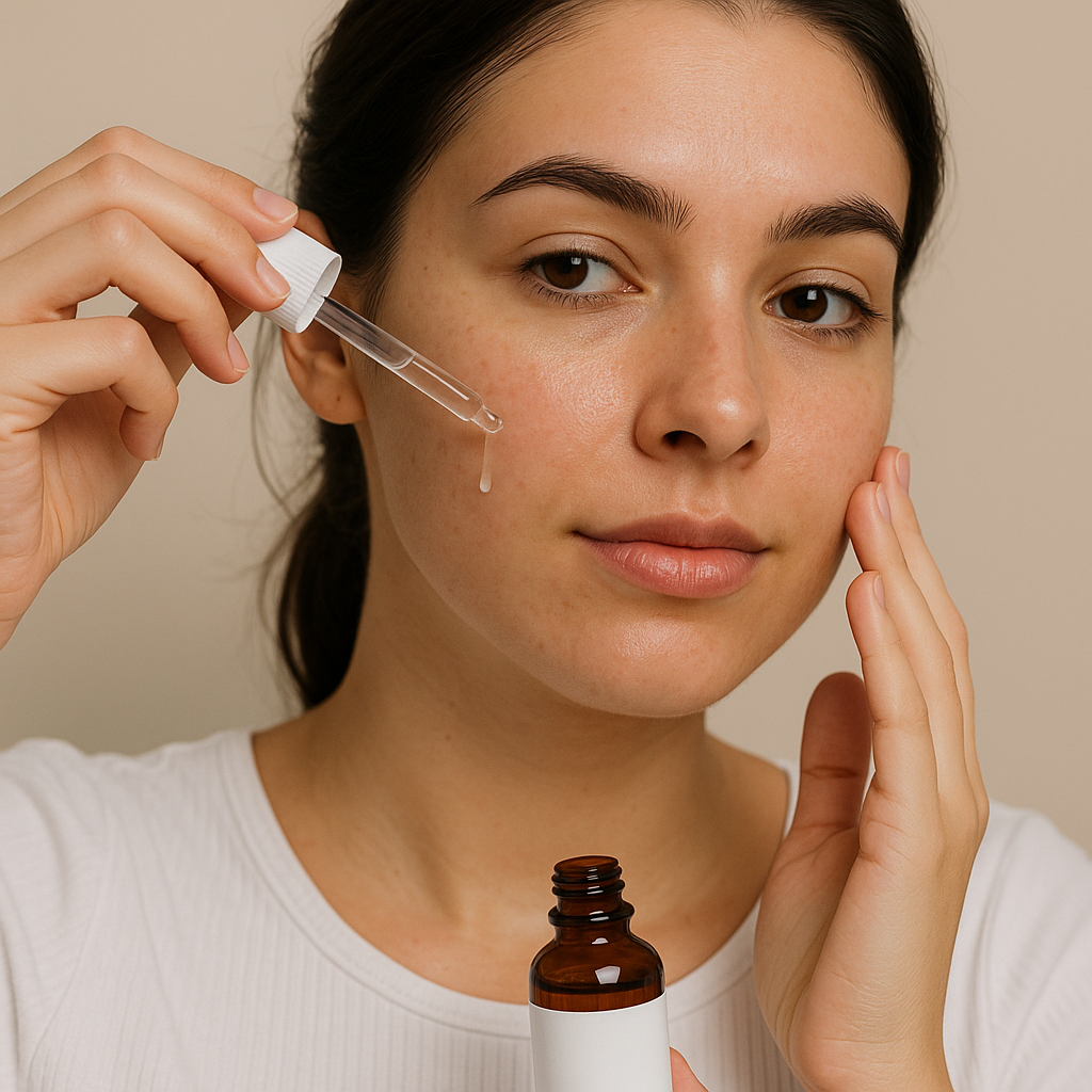 Woman applying facial serum for oily skin
